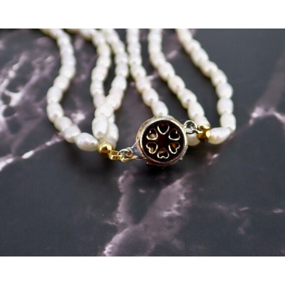 Genuine Fresh Water Rice White Pearls 3 Strand Necklace Box Clasp Vintage 24" - Picture 11 of 15